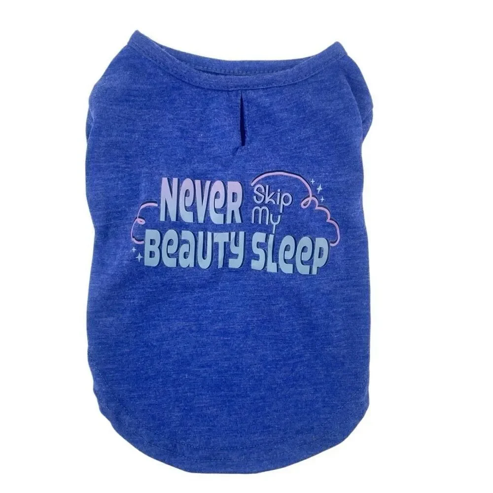 Youly Blue “Never Skip My Beauty Sleep” Dog T-Shirt XS Puppy Pet Graphic Tee